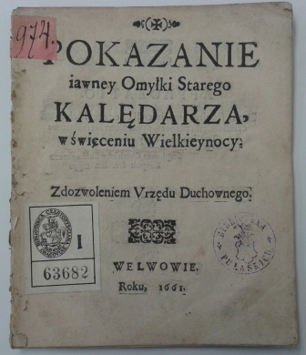 Jakub Gawath, The Demonstration of the Blatant Error of the Old Calendar..., Lviv 1661, title page